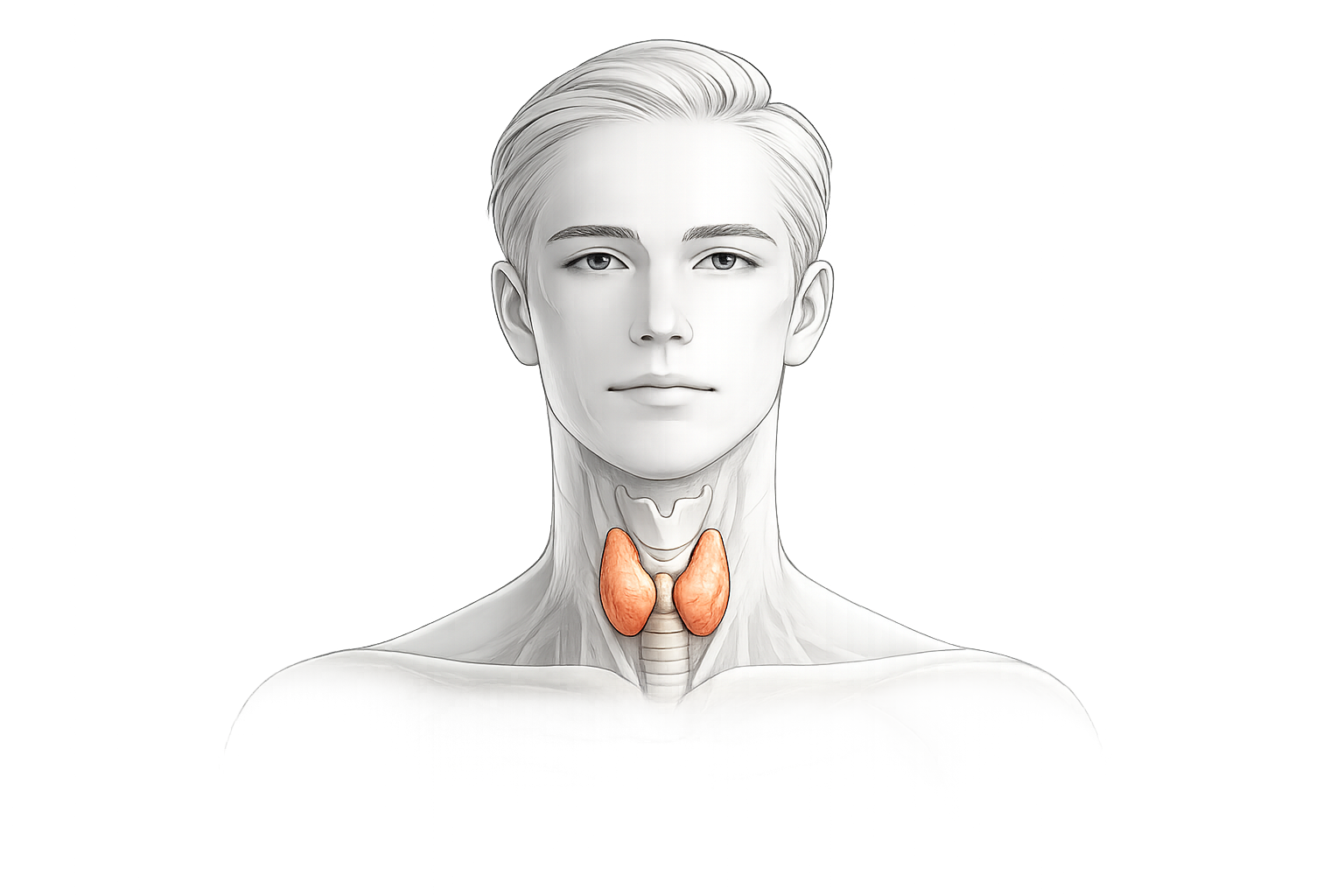 Medical illustration of the head, neck and thyroid gland